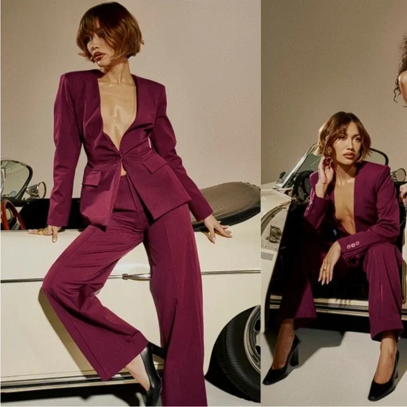 House of‎ CB 'Theodora' Wine Deep V Blazer NWOT size M - Picture 12 of 12